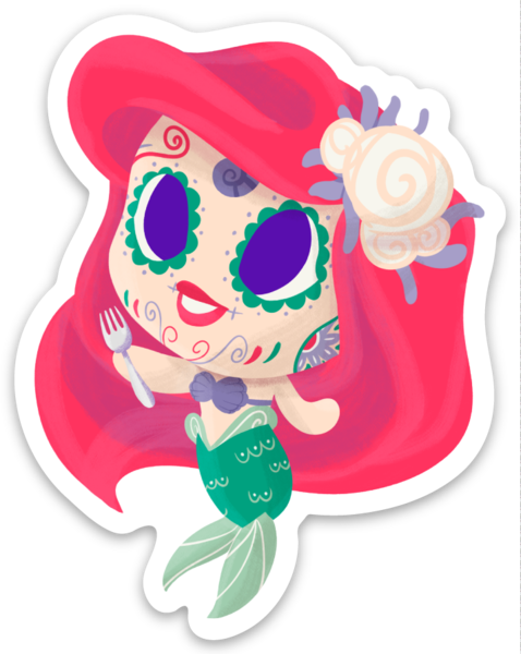 Ariel - The Little Mermaid | Sugar Skull Day of the Dead 3"x3" Sticker