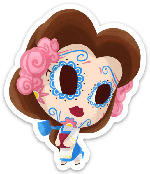 Belle - Beauty and the Beast | Sugar Skull Day of the Dead 3"x3" Sticker