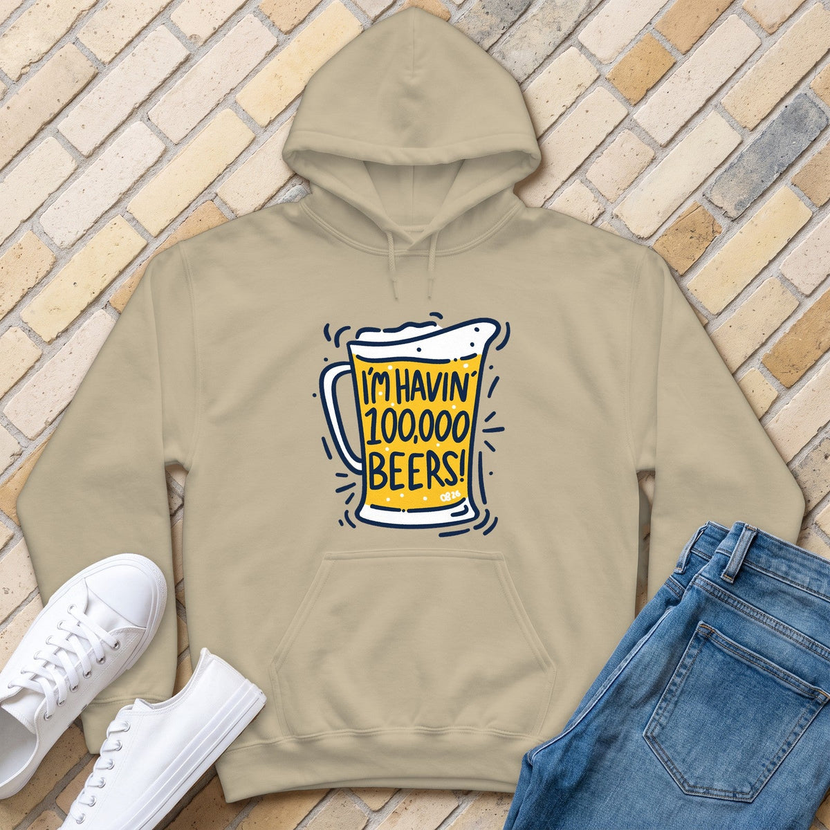 100,000 Beers Hoodie - Sand - front