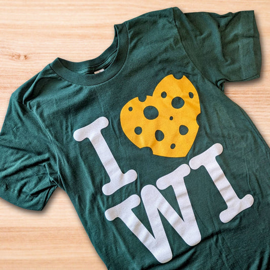I Love Wisconsin (Cheese) Screen Printed Tee for Wisconsin Travel