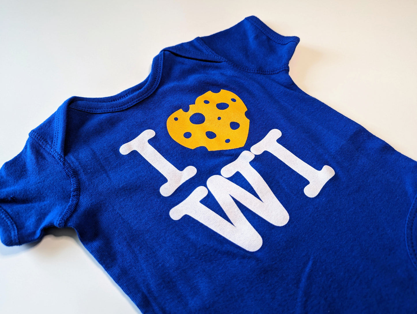I Love Wisconsin (Cheese) - WI Travel for Babies Screen Printed Onesie Body Suit
