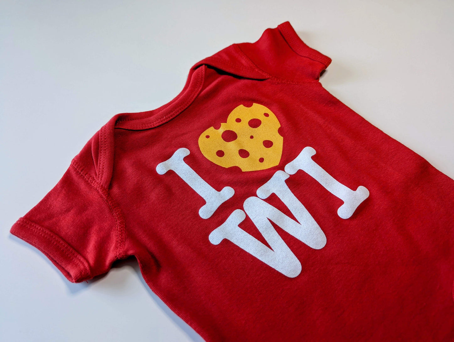 I Love Wisconsin (Cheese) - WI Travel for Babies Screen Printed Onesie Body Suit