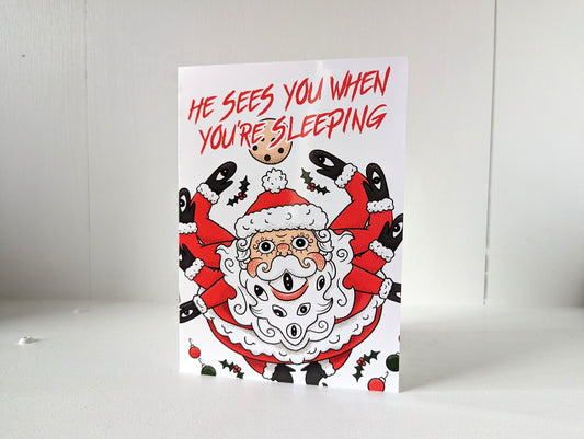 He Sees You When You're Sleeping Funny Santa Christmas Card