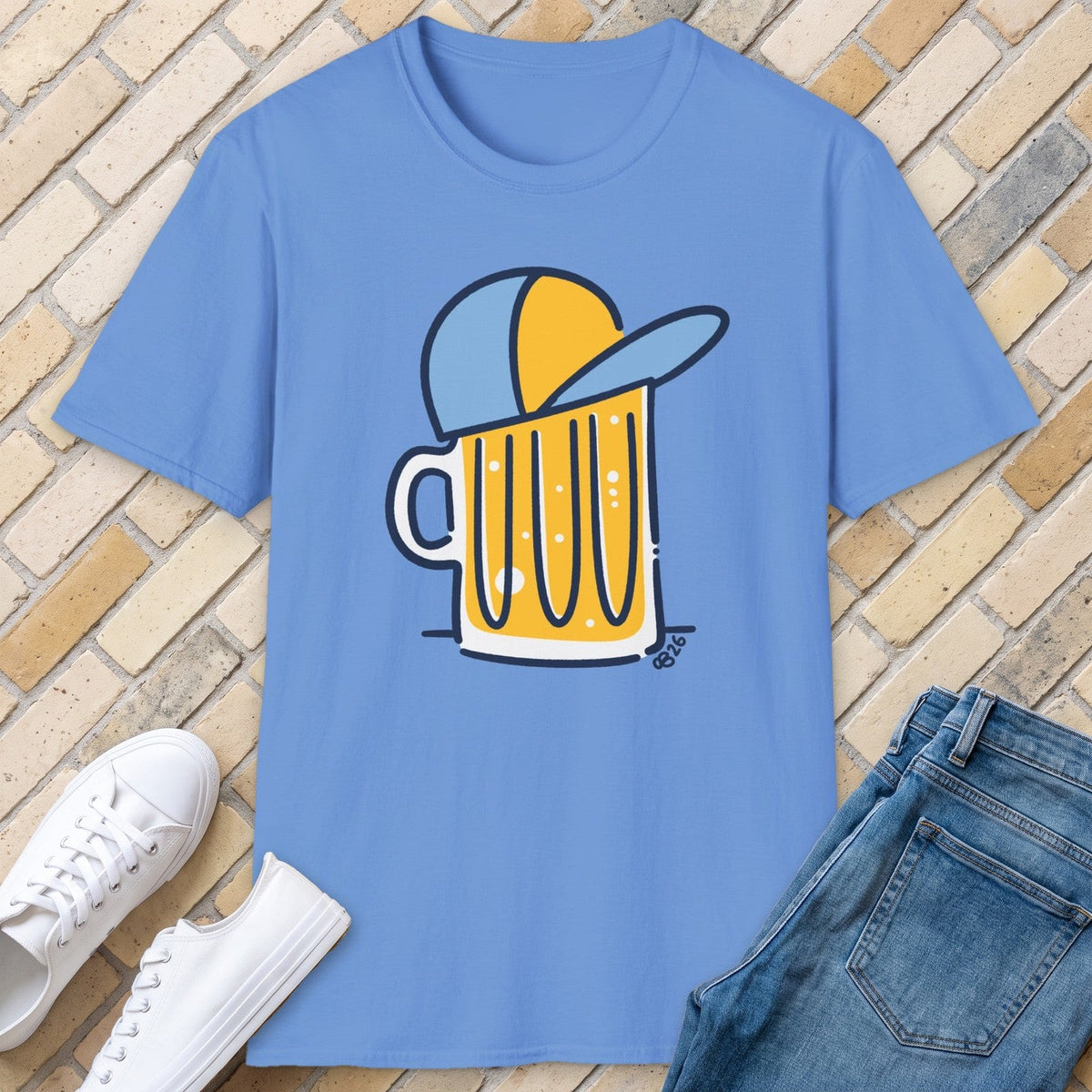 Beer Hat tee - Carolina Blue - front