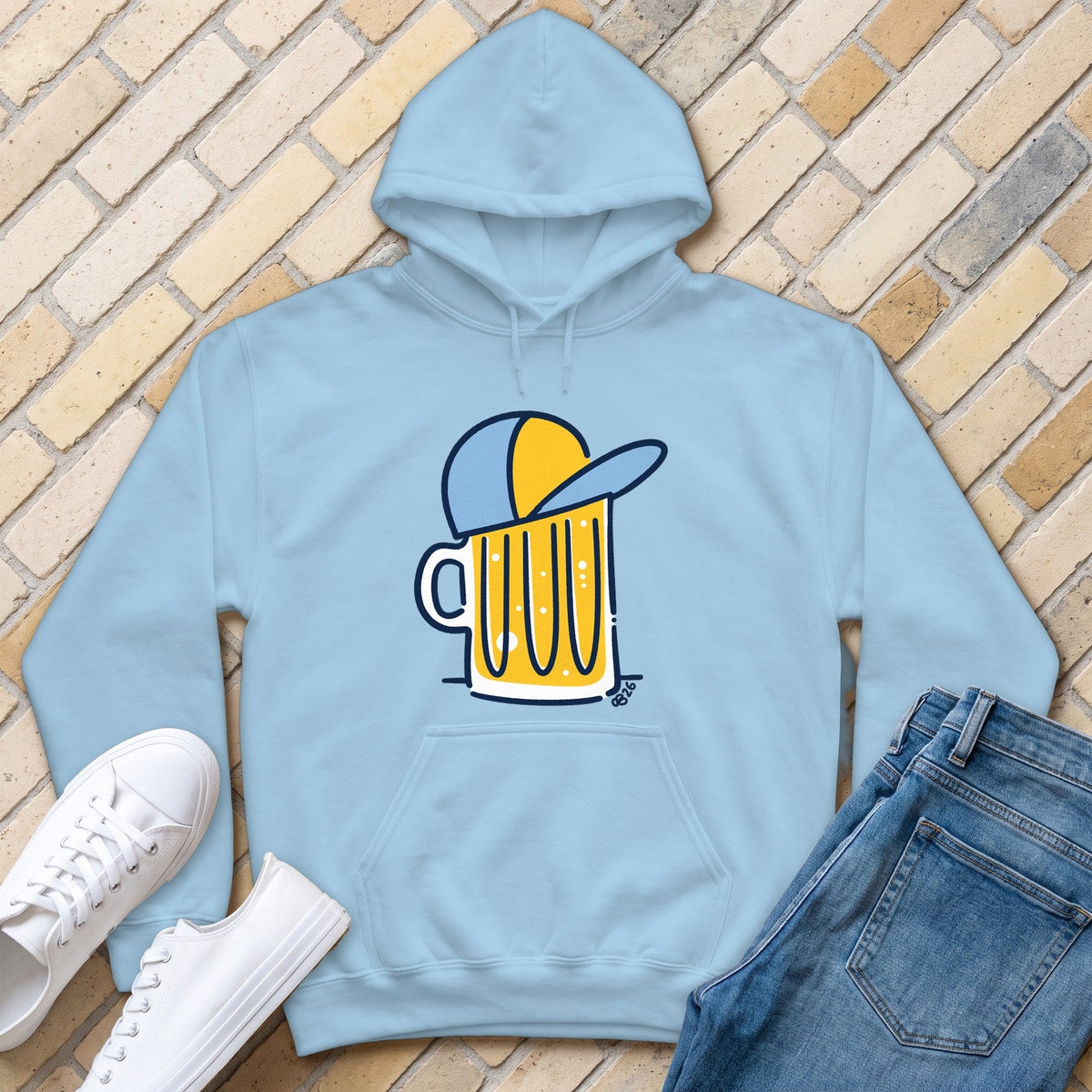 Beer Hat Hoodie - Light Blue - front