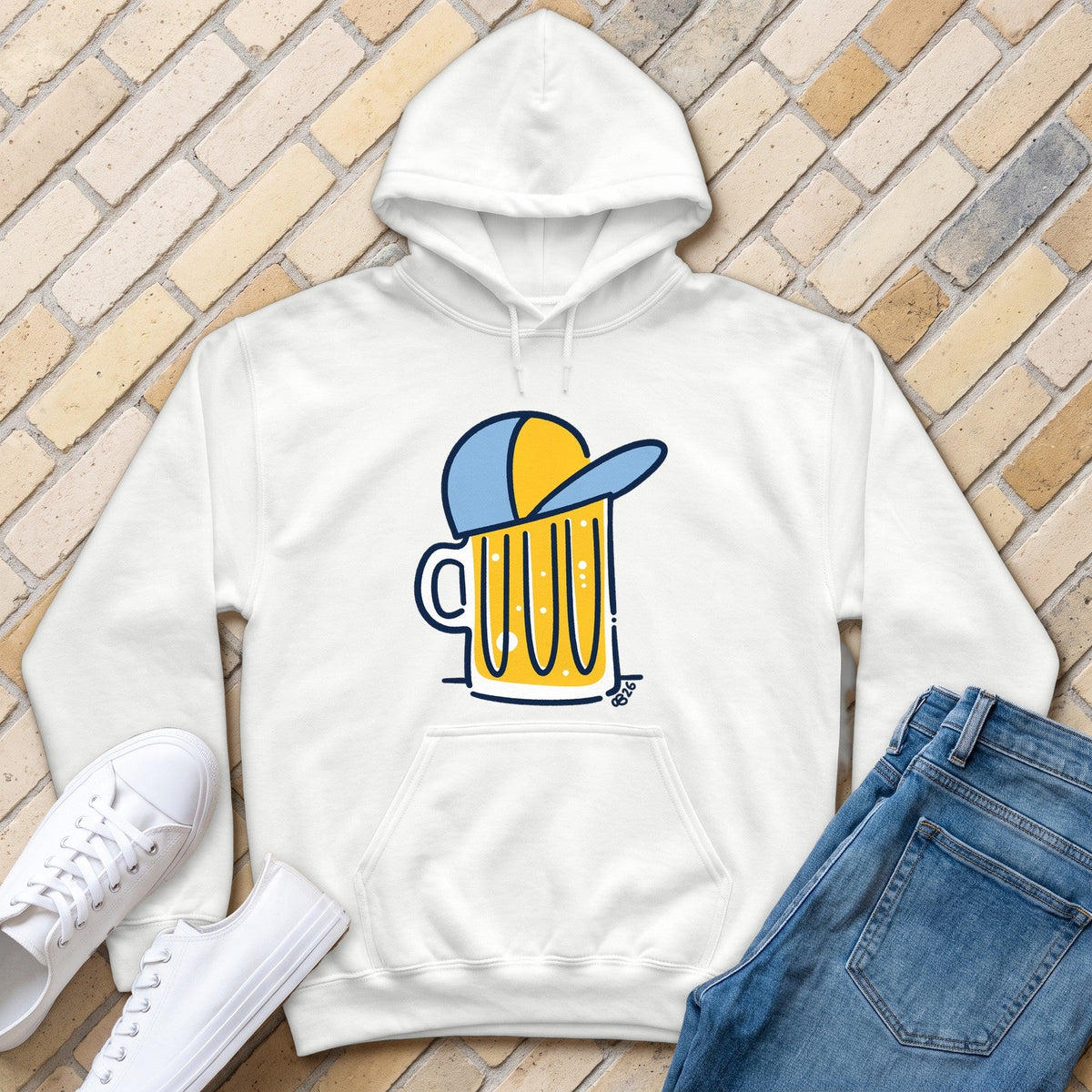 Beer Hat Hoodie - White - front
