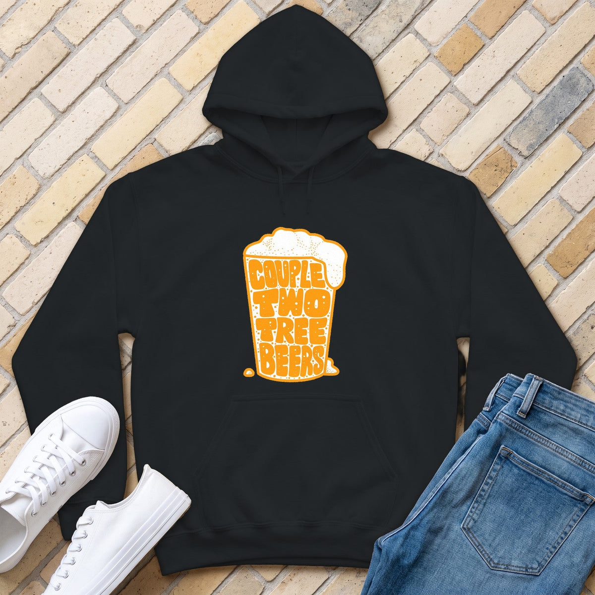 Couple Two Tree Beers Hoodie - Black - front