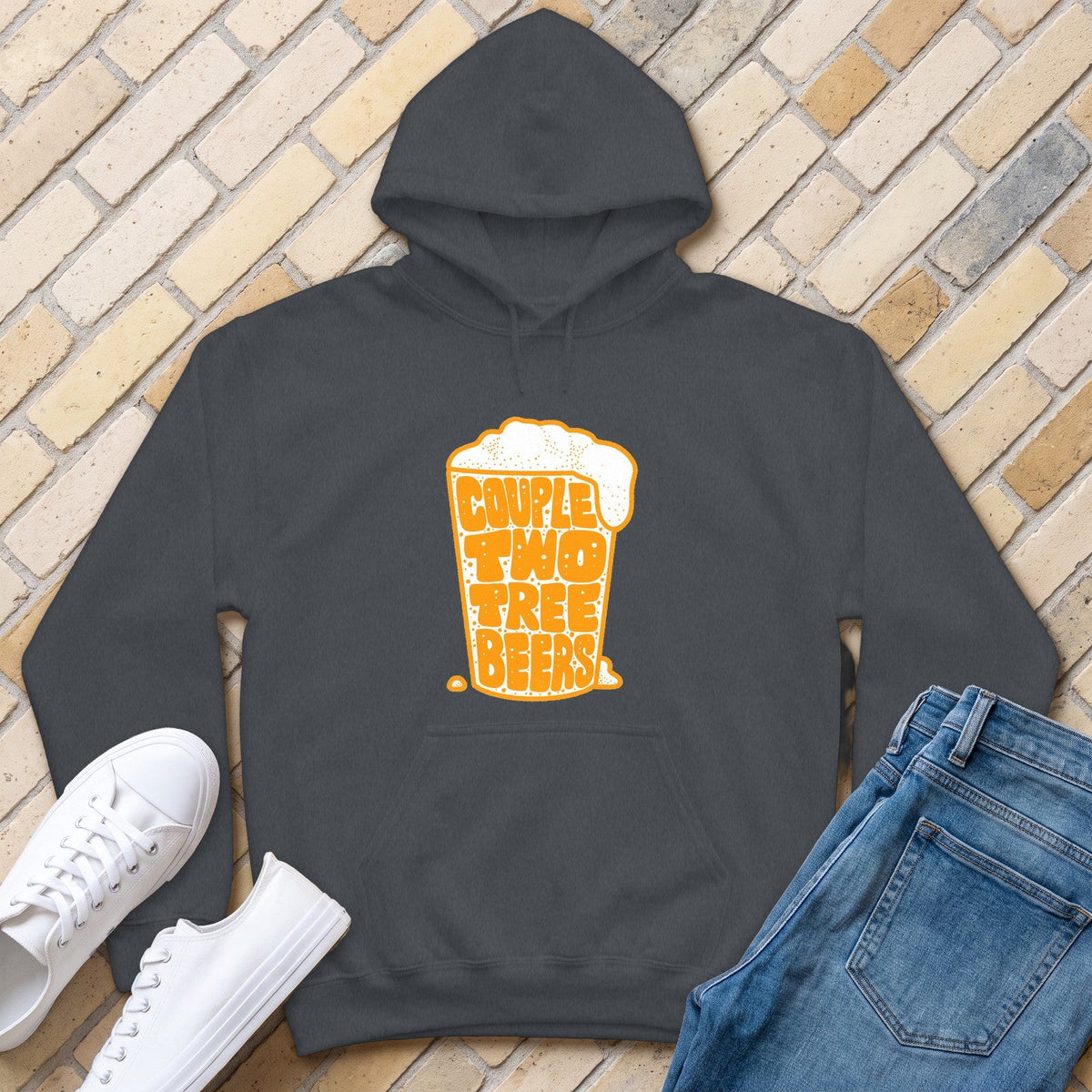 Couple Two Tree Beers Hoodie - Dark Heather - front