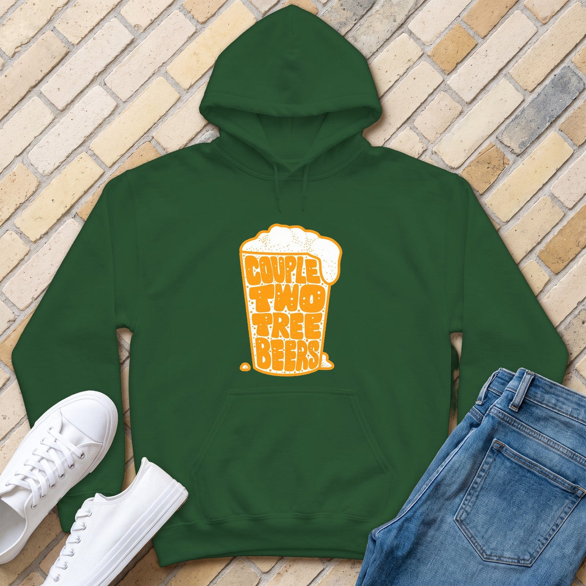 Couple Two Tree Beers Hoodie - Forest Green - front
