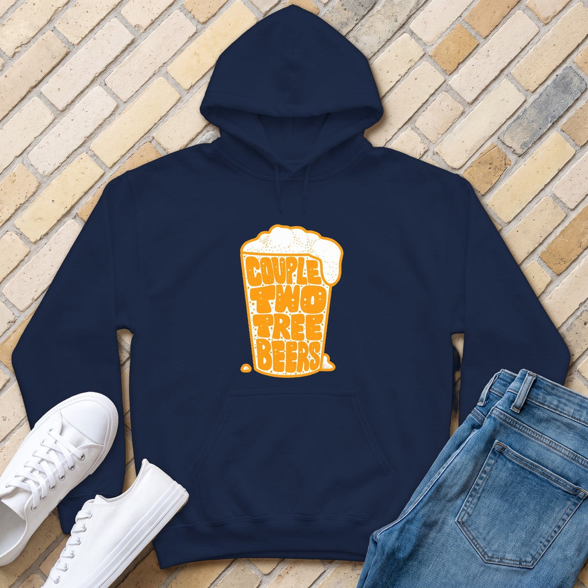 Couple Two Tree Beers Hoodie - Navy - front
