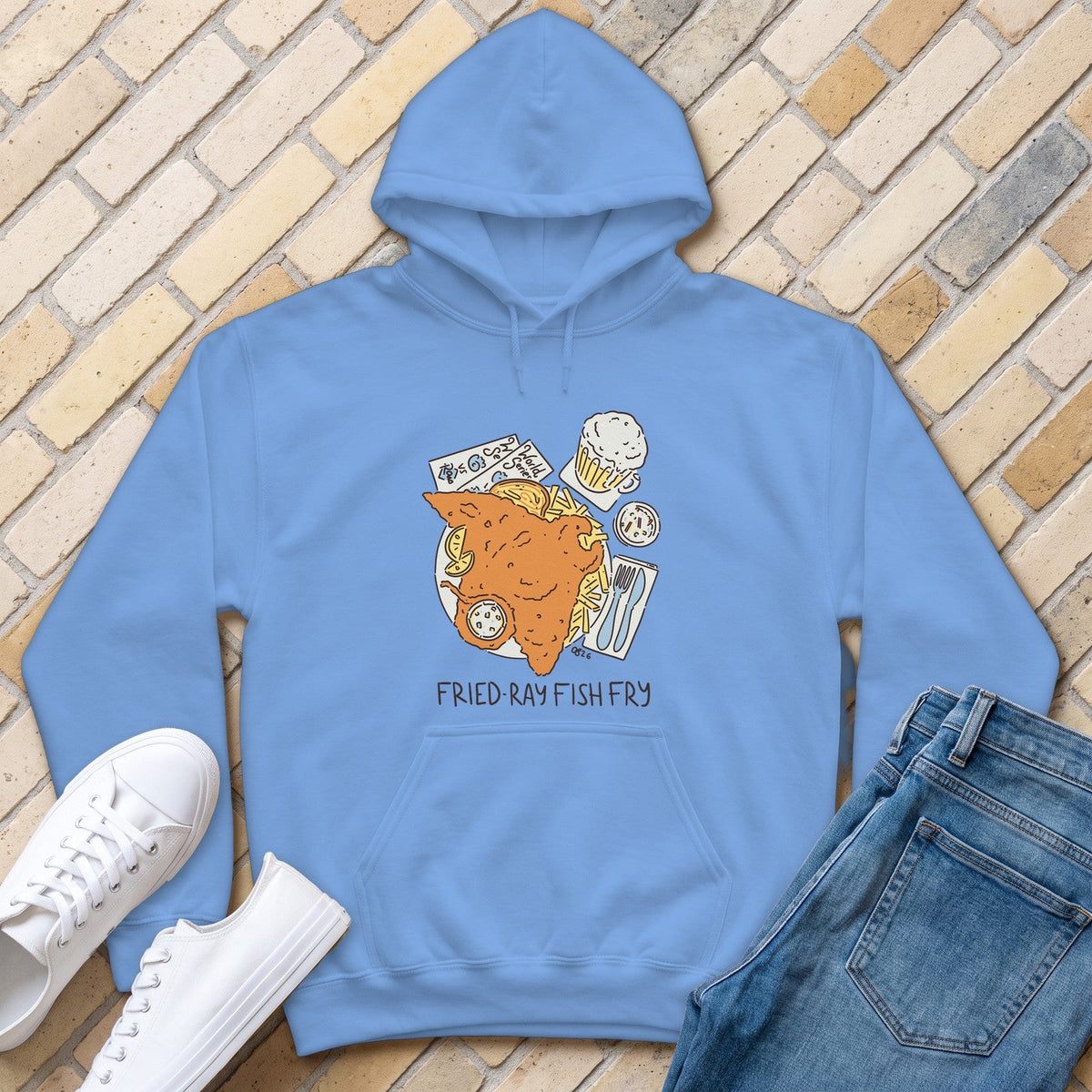 Fried-Ray Fish Fry Hoodie - Carolina Blue - front