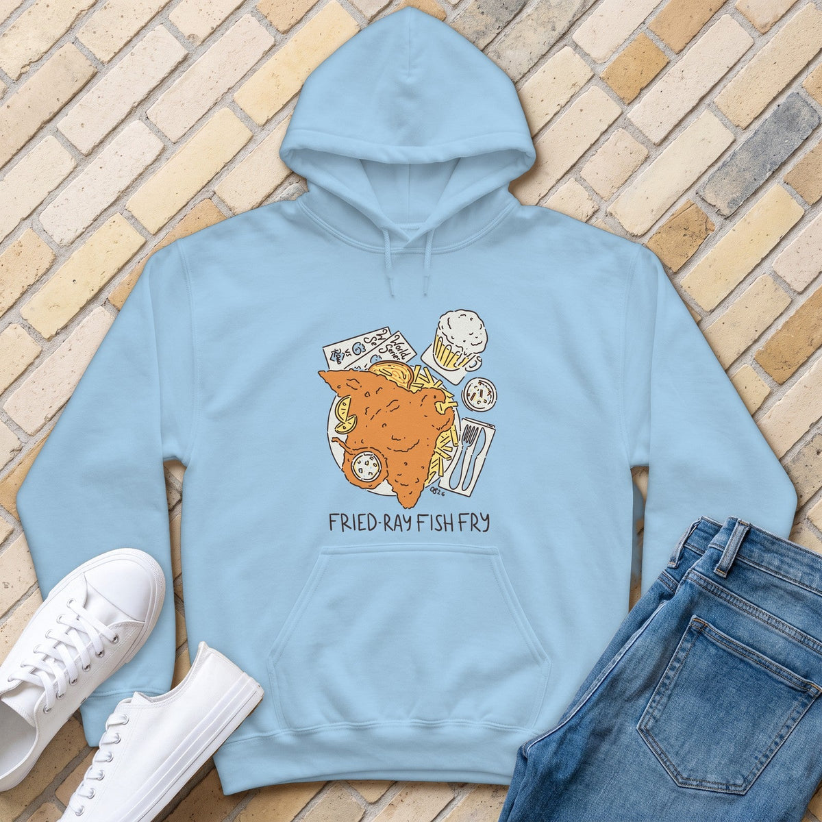 Fried-Ray Fish Fry Hoodie - Light Blue - front