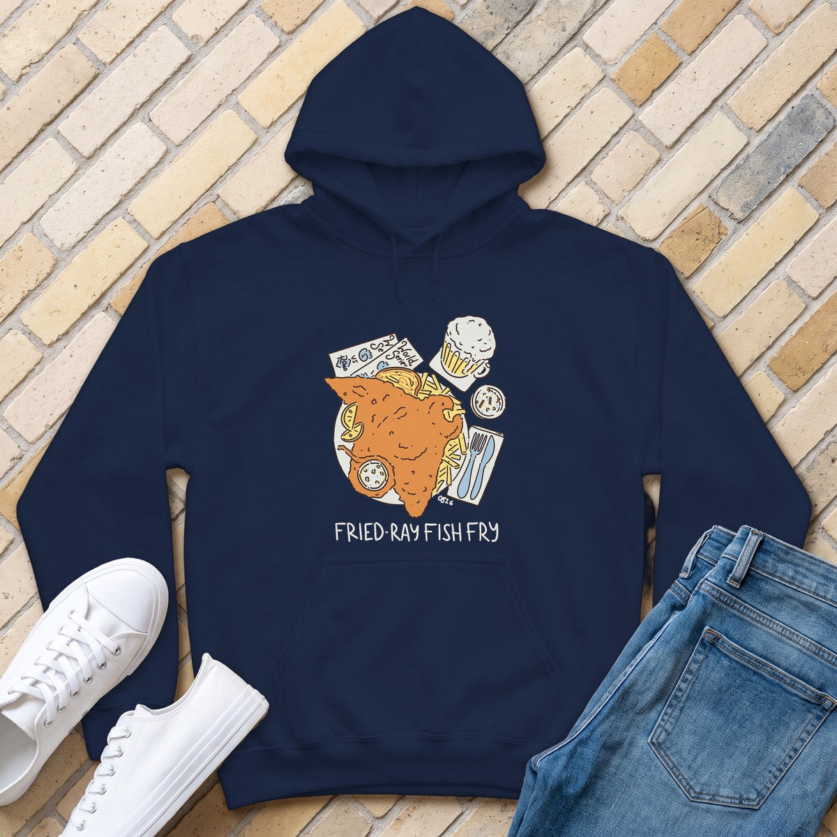 Fried-Ray Fish Fry Hoodie - Navy - front