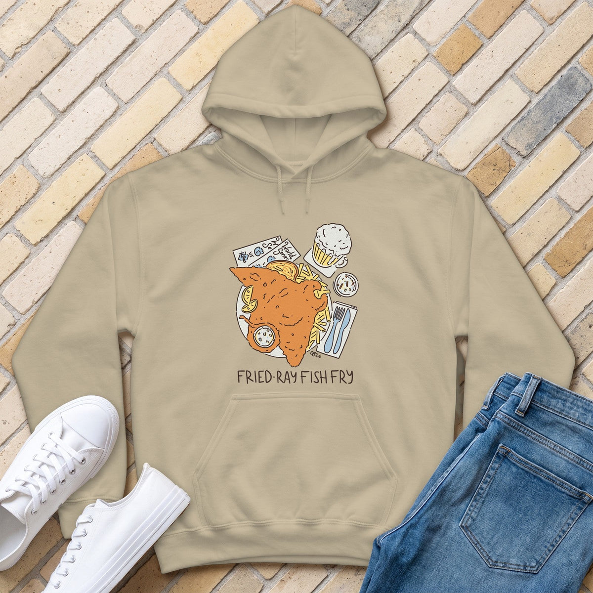 Fried-Ray Fish Fry Hoodie - Sand - front