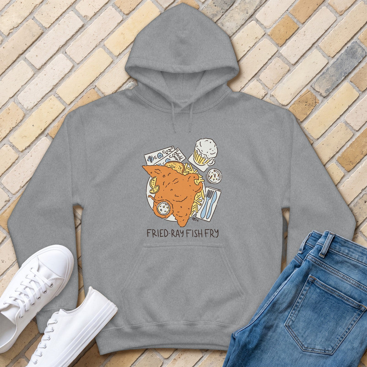 Fried-Ray Fish Fry Hoodie - Sport Grey - front