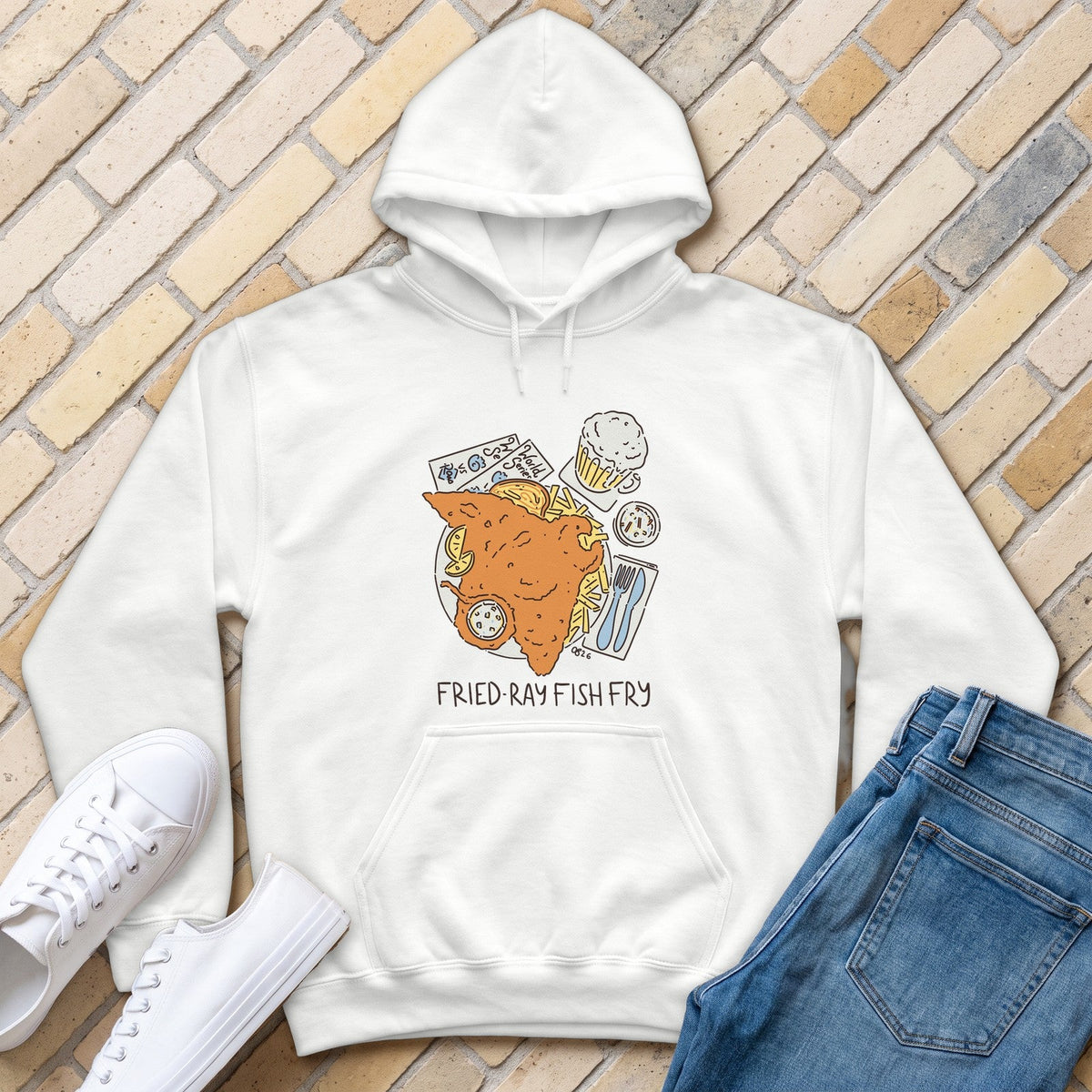 Fried-Ray Fish Fry Hoodie - White - front