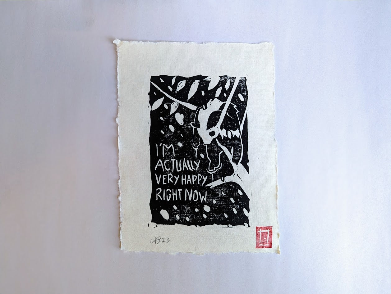 Happy Panda - Linocut Print (8"x6")