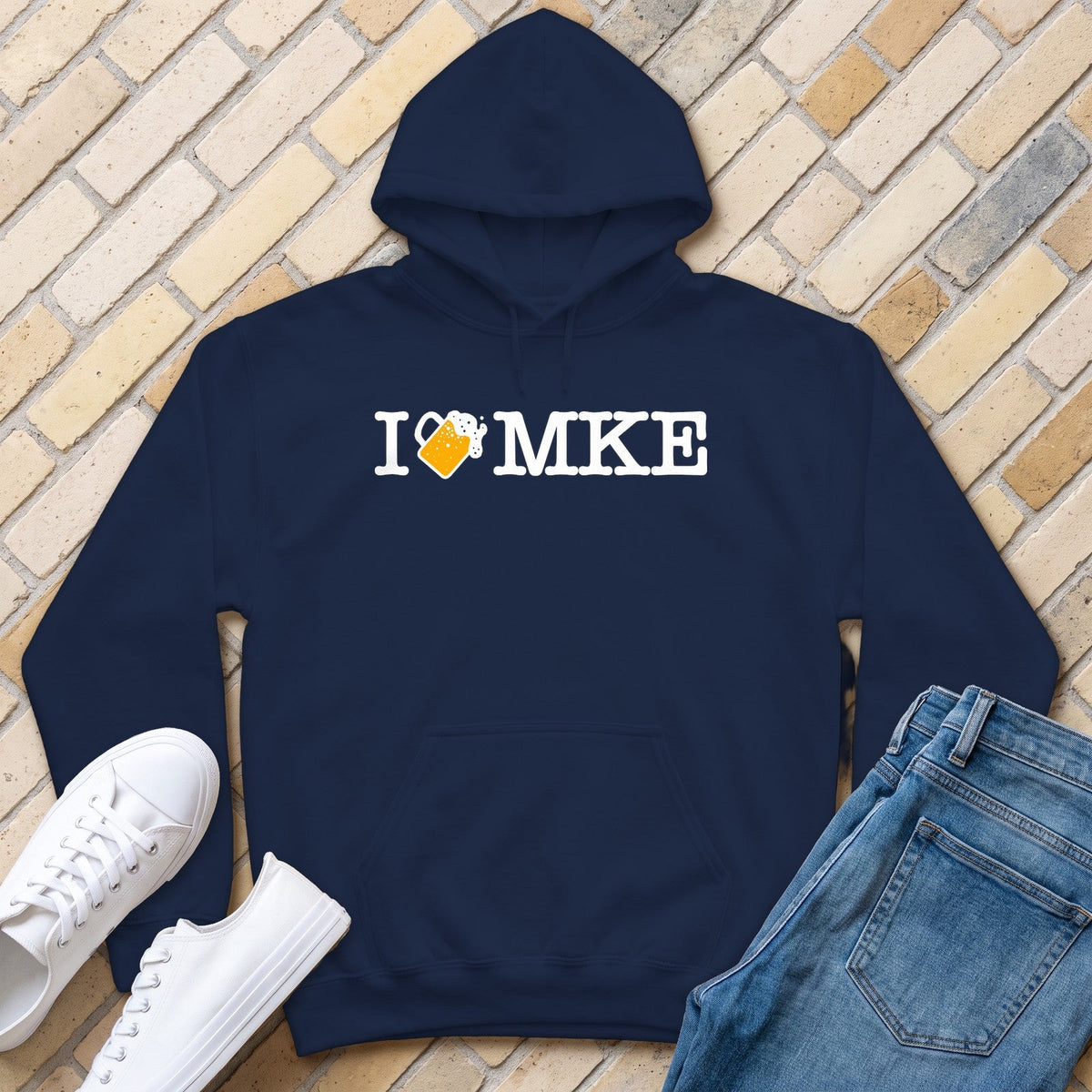 I Beer MKE Hoodie - Navy - front
