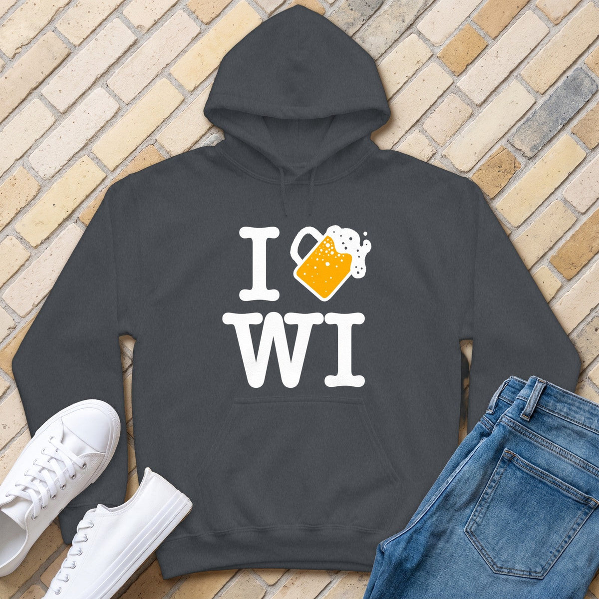 I Beer WI Hoodie - Dark Heather - front