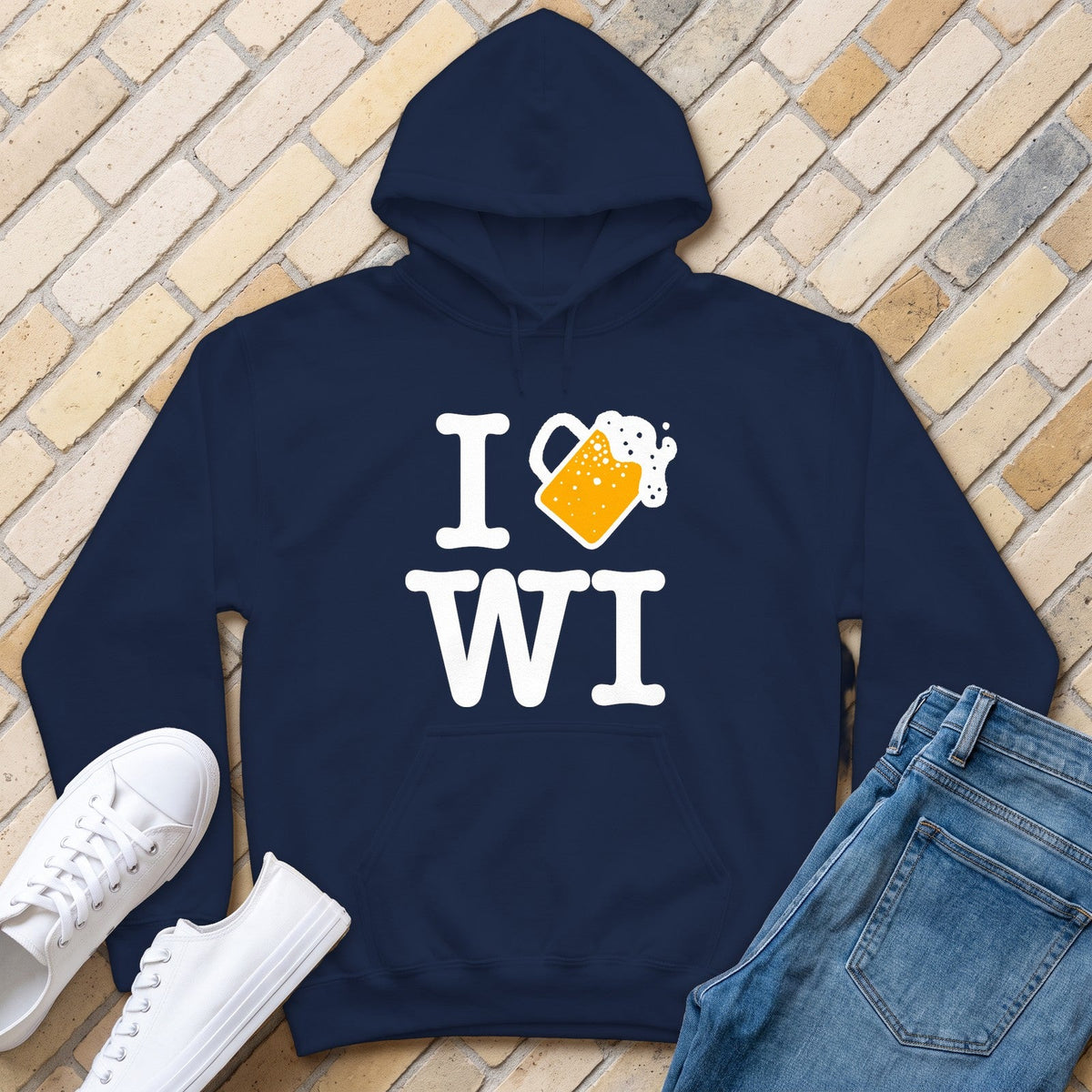 I Beer WI Hoodie - Navy - front