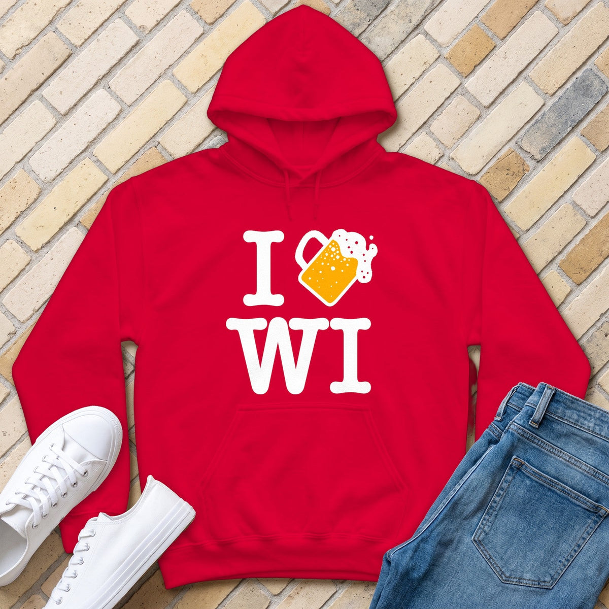 I Beer WI Hoodie - Red - front