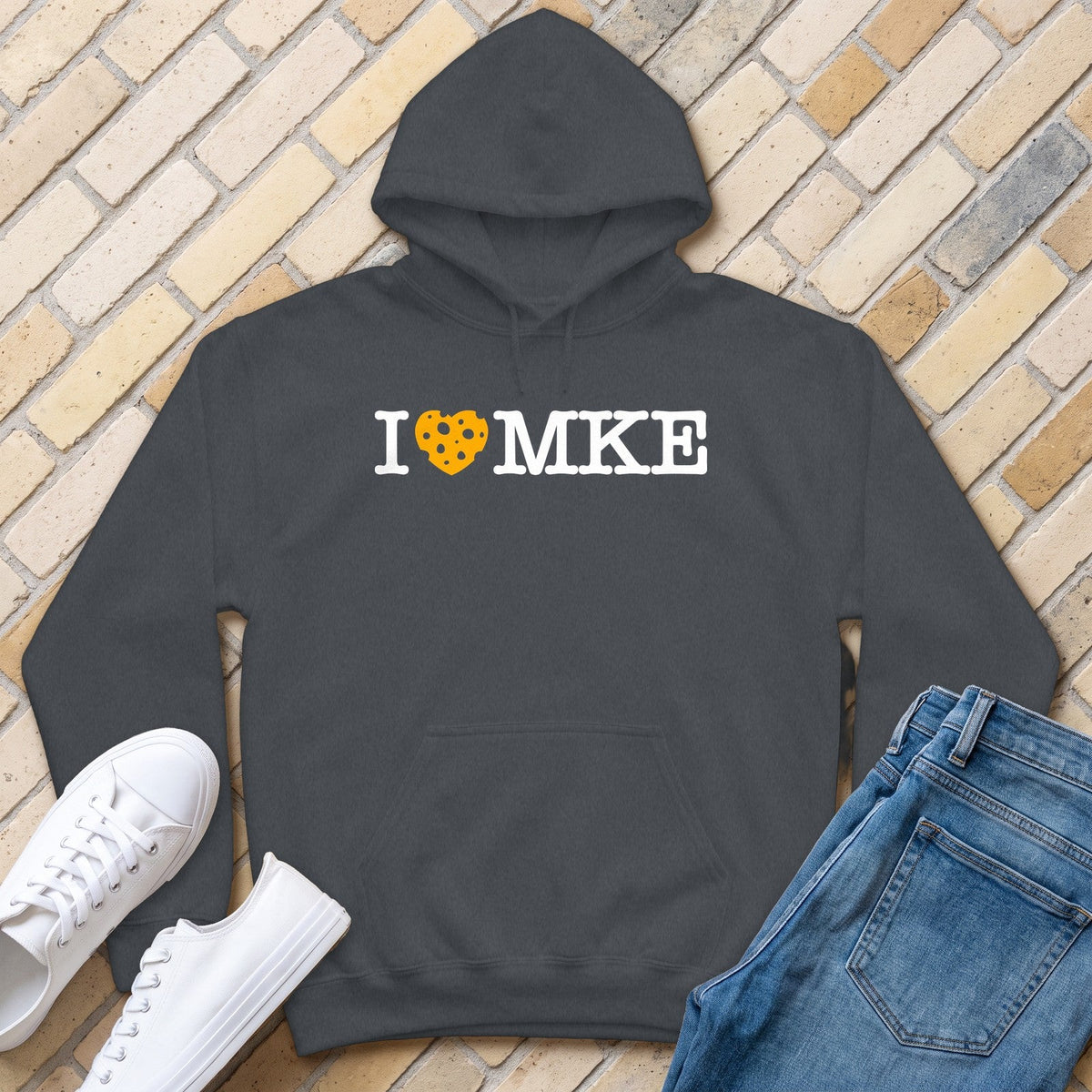 I Heart MKE Hoodie - Dark Heather - front