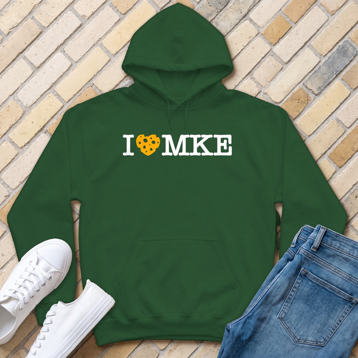 I Heart MKE Hoodie - Forest Green - front