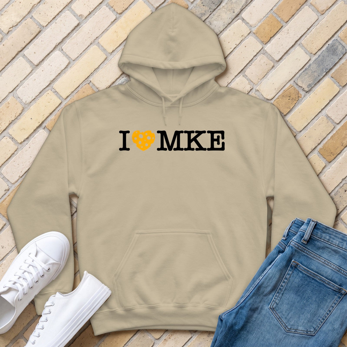 I Heart MKE Hoodie - Sand - front