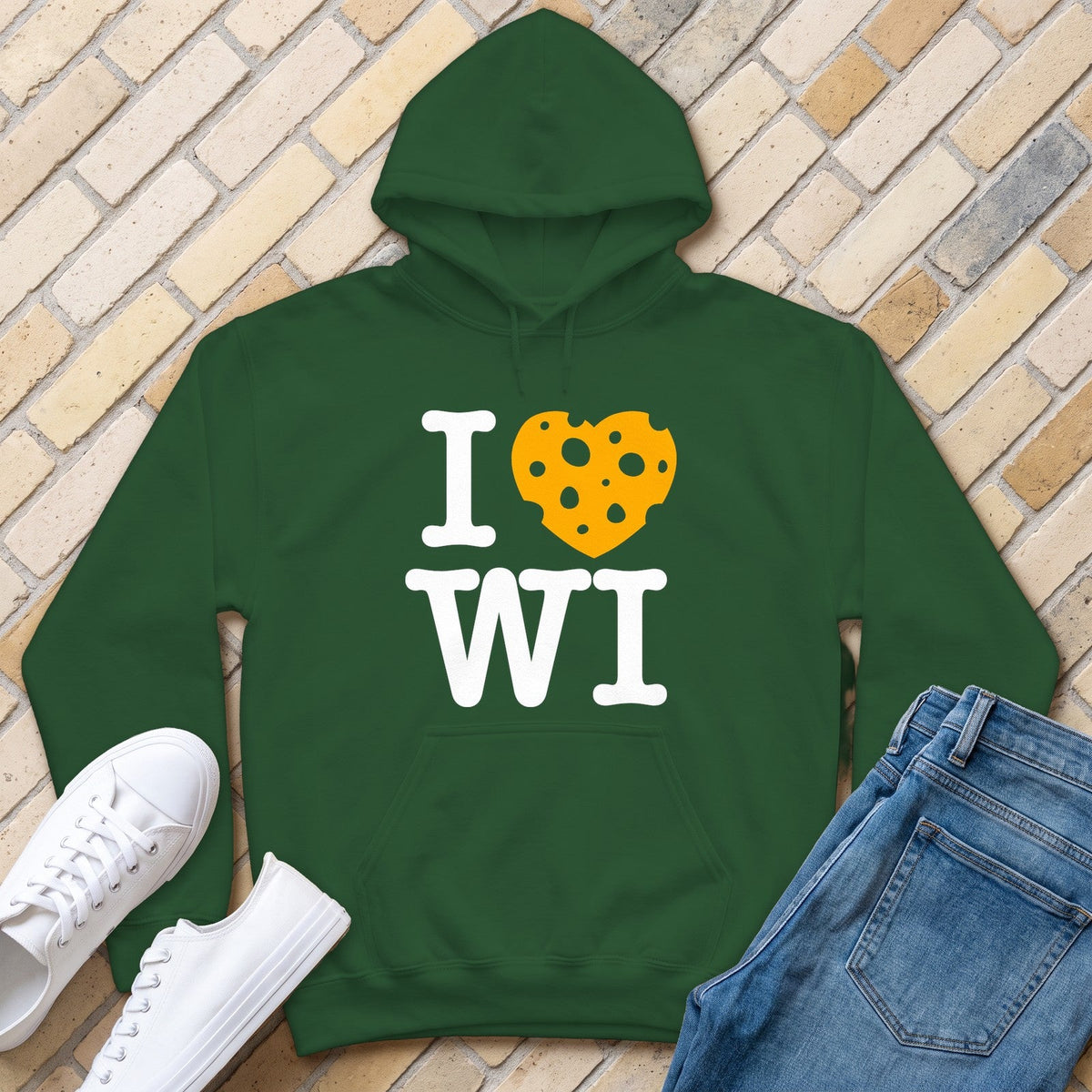 I Heart WI Hoodie - Forest Green - front