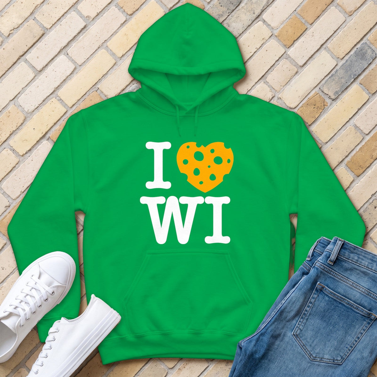 I Heart WI Hoodie - Irish Green - front
