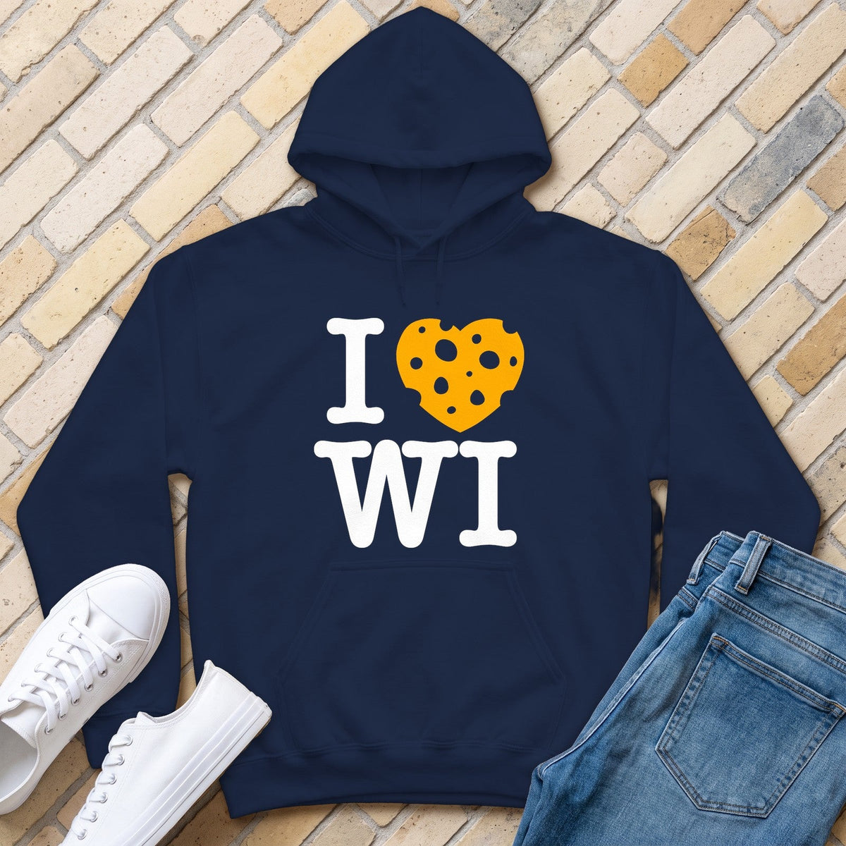 I Heart WI Hoodie - Navy - front