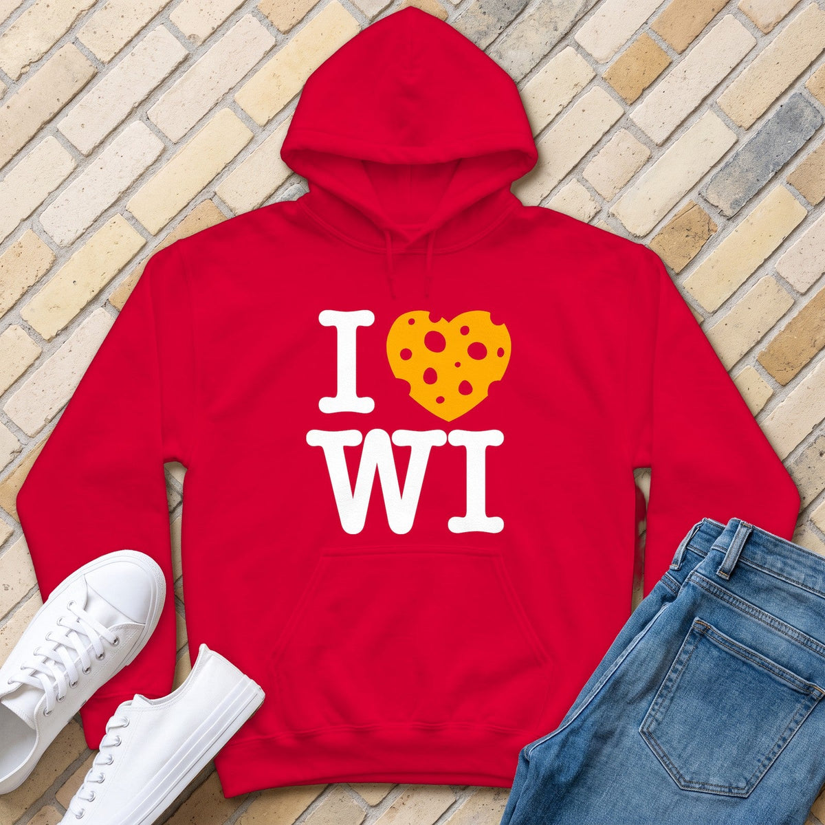 I Heart WI Hoodie - Red - front