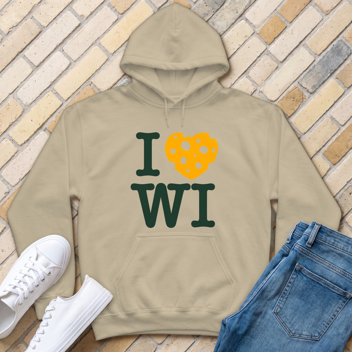 I Heart WI Hoodie - Sand - front