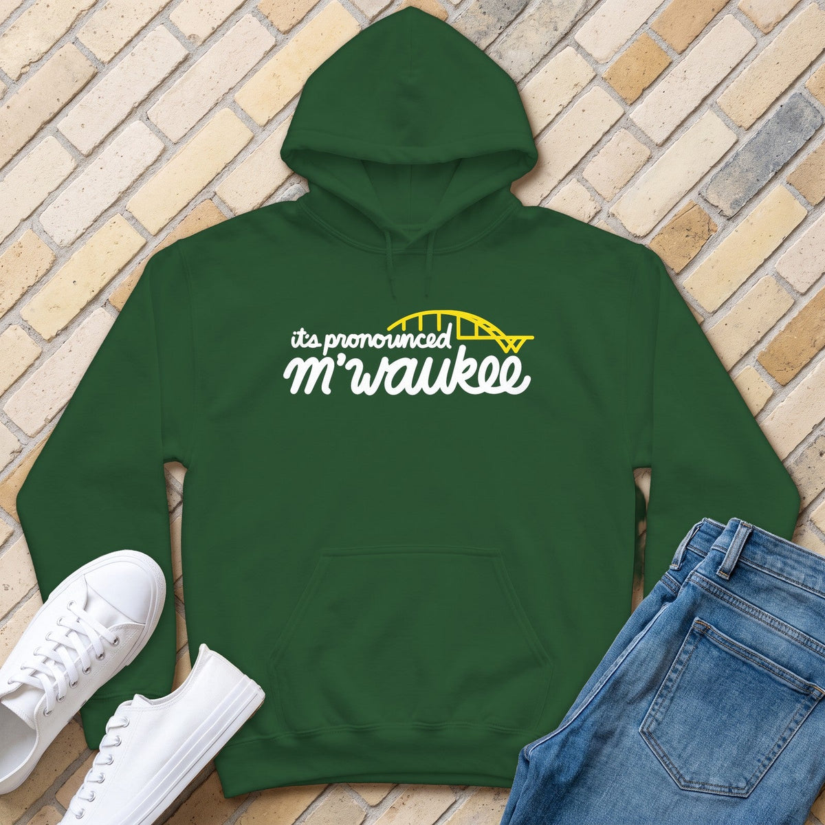 It's Pronounced M'Waukee Hoodie - Forest Green - front