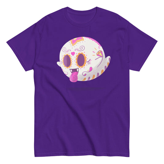 unique gift for nintendo fans , king boo in our sugar skull style illustartion on purple shirt