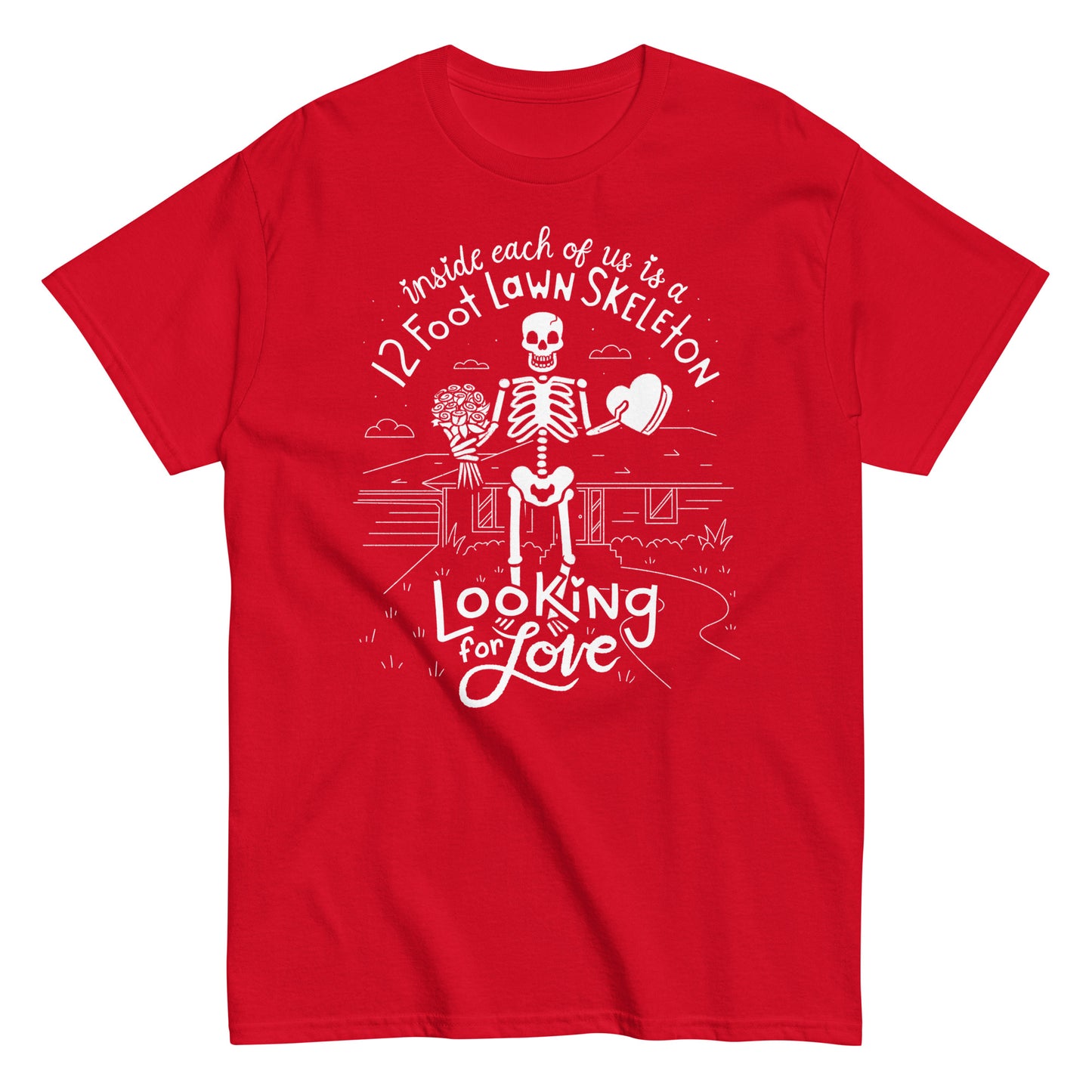 Romance is Dead - 12 Foot Skeleton Looking For Love - Funny T-Shirt for Valentine's Day