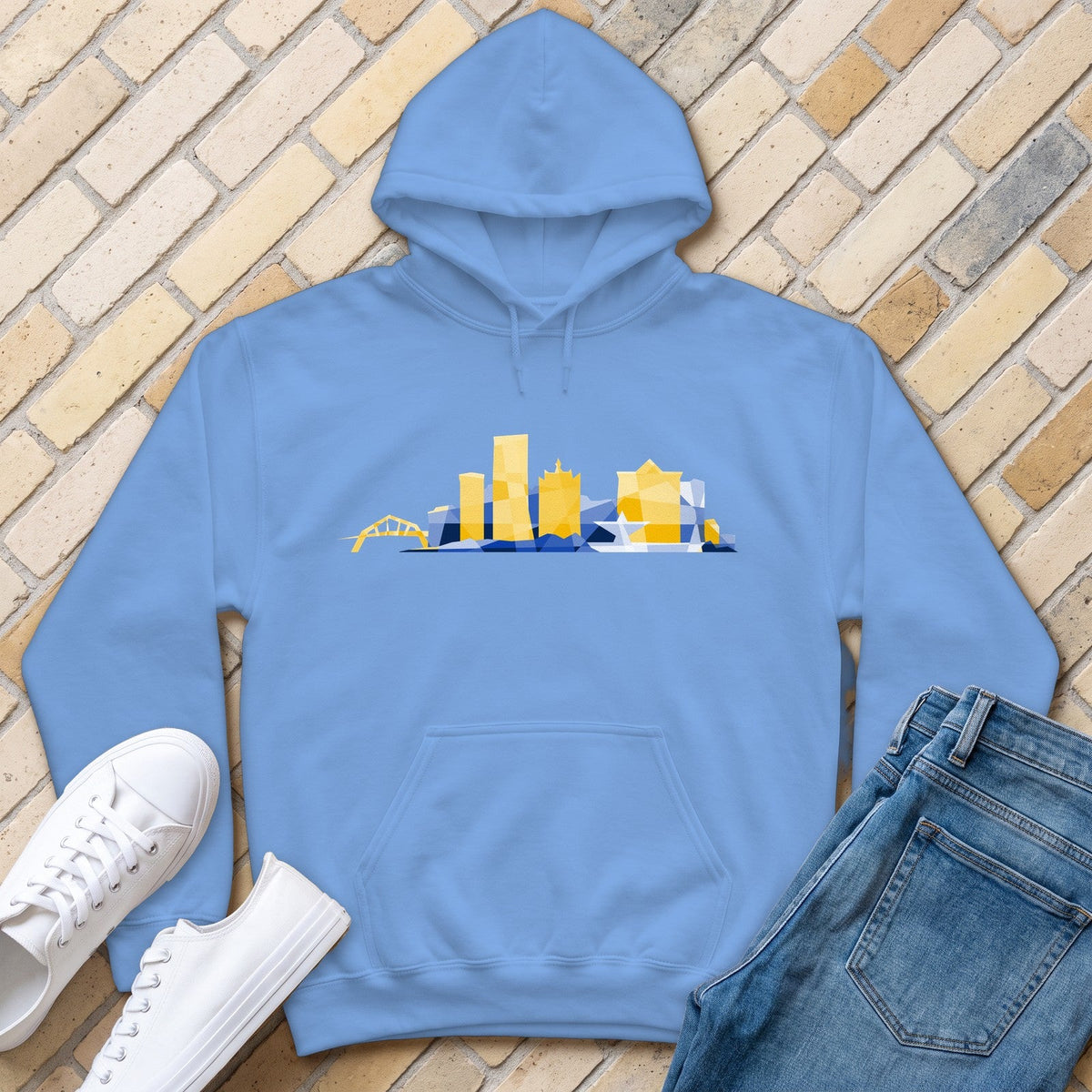 Milwaukee Skyline City Colors Hoodie - Carolina Blue - front