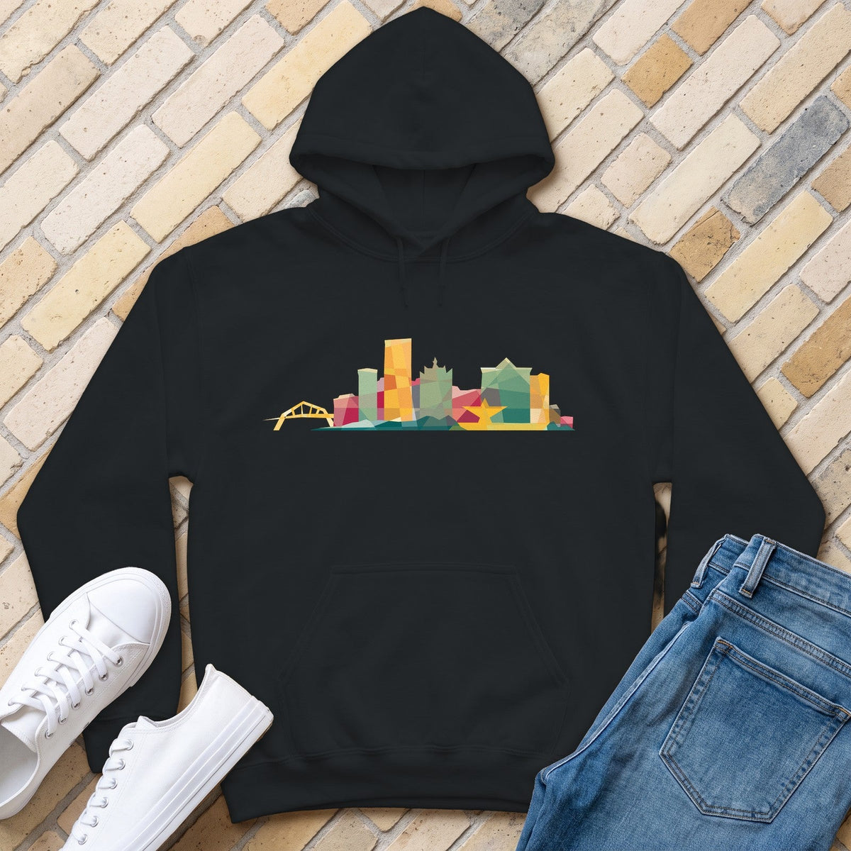 Milwaukee Skyline Earth Tones Hoodie - Black - front