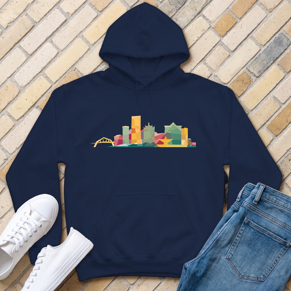 Milwaukee Skyline Earth Tones Hoodie - Navy - front