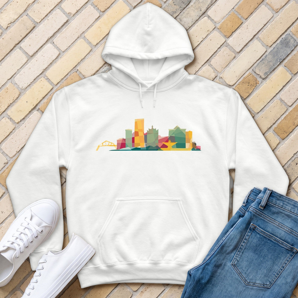 Milwaukee Skyline Earth Tones Hoodie - White - front