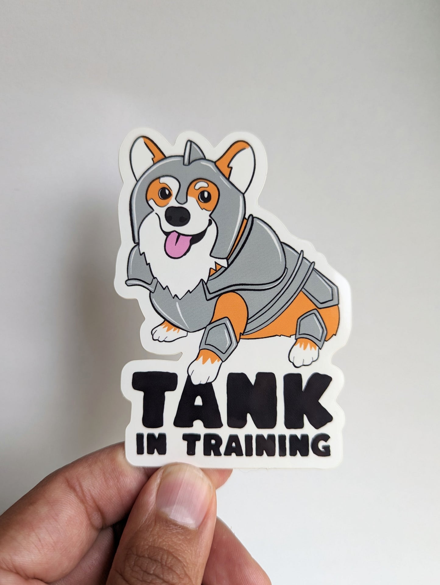 Tank in Training Funny Corgi Sticker for TTRPG or Gamers