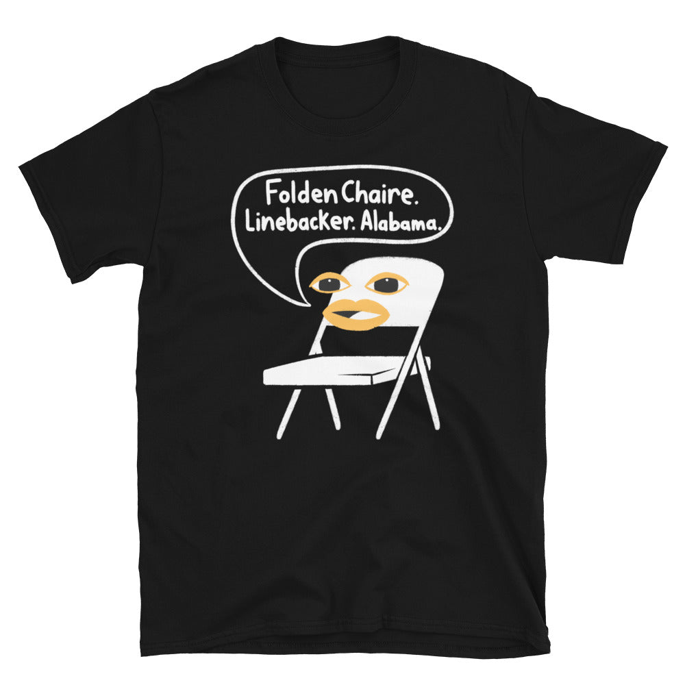 Alabama Riverboat Brawl Black t-shirt with funny meme "folden chaire. linabacker. alabama."