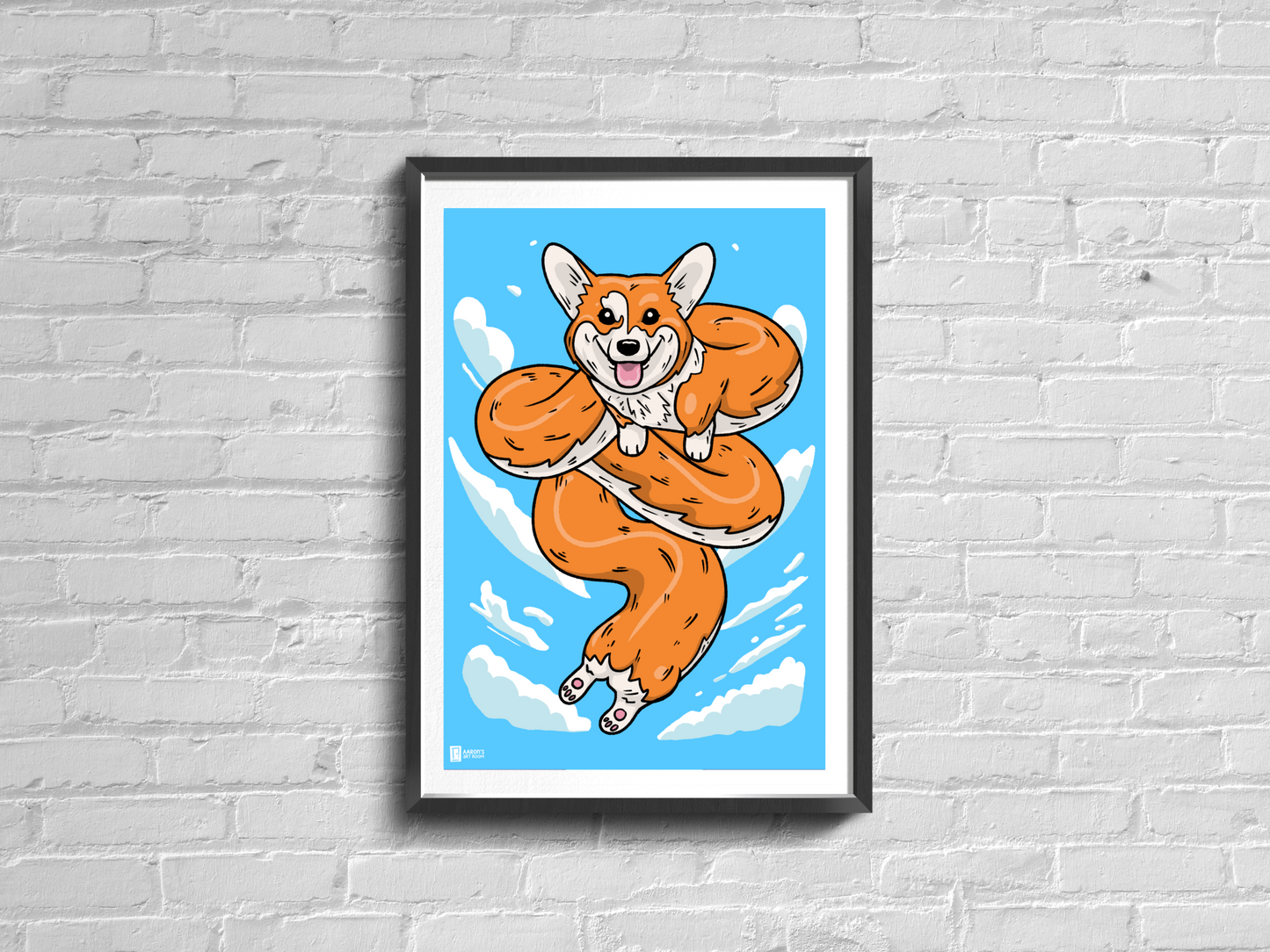 Funny Gift for Anime Fans and Corgi Lovers long corgi on blue sky background