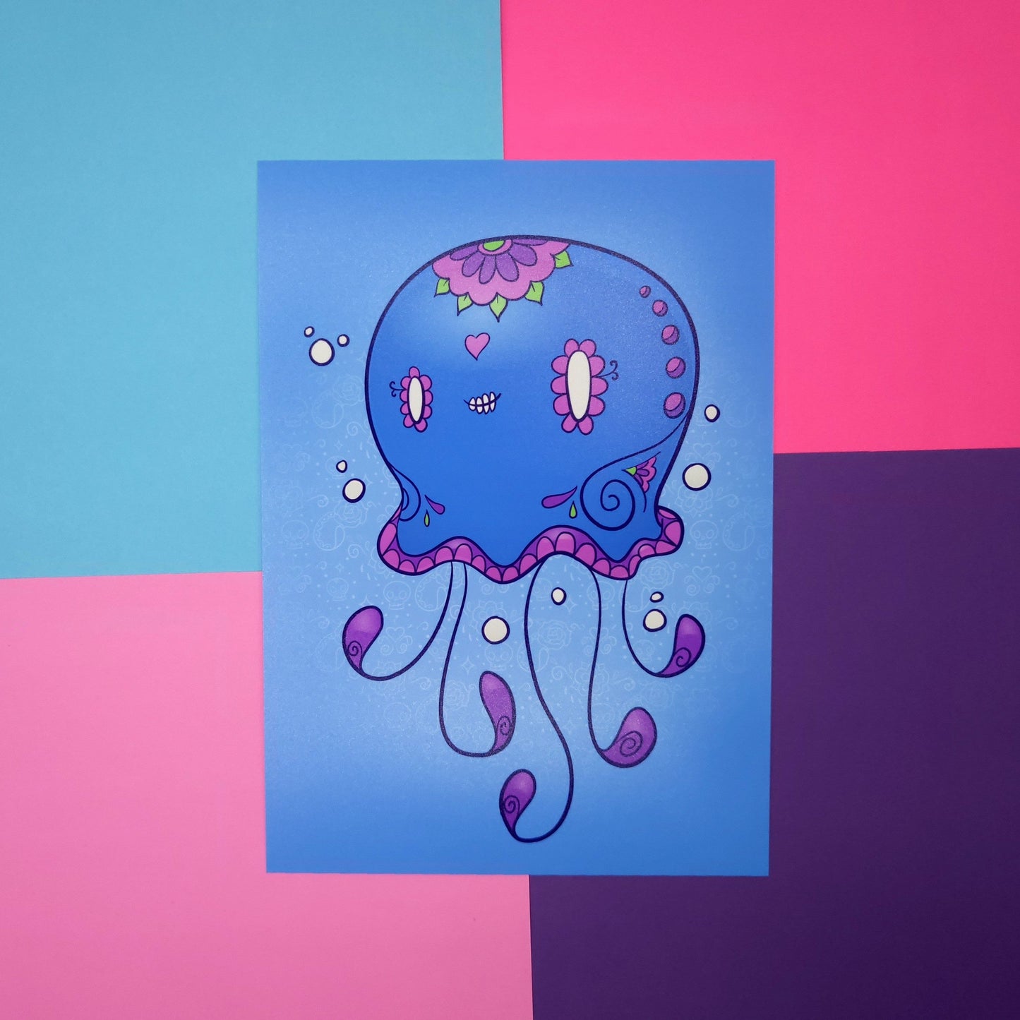 jellyfish sea creature sugar skull inspired print gift