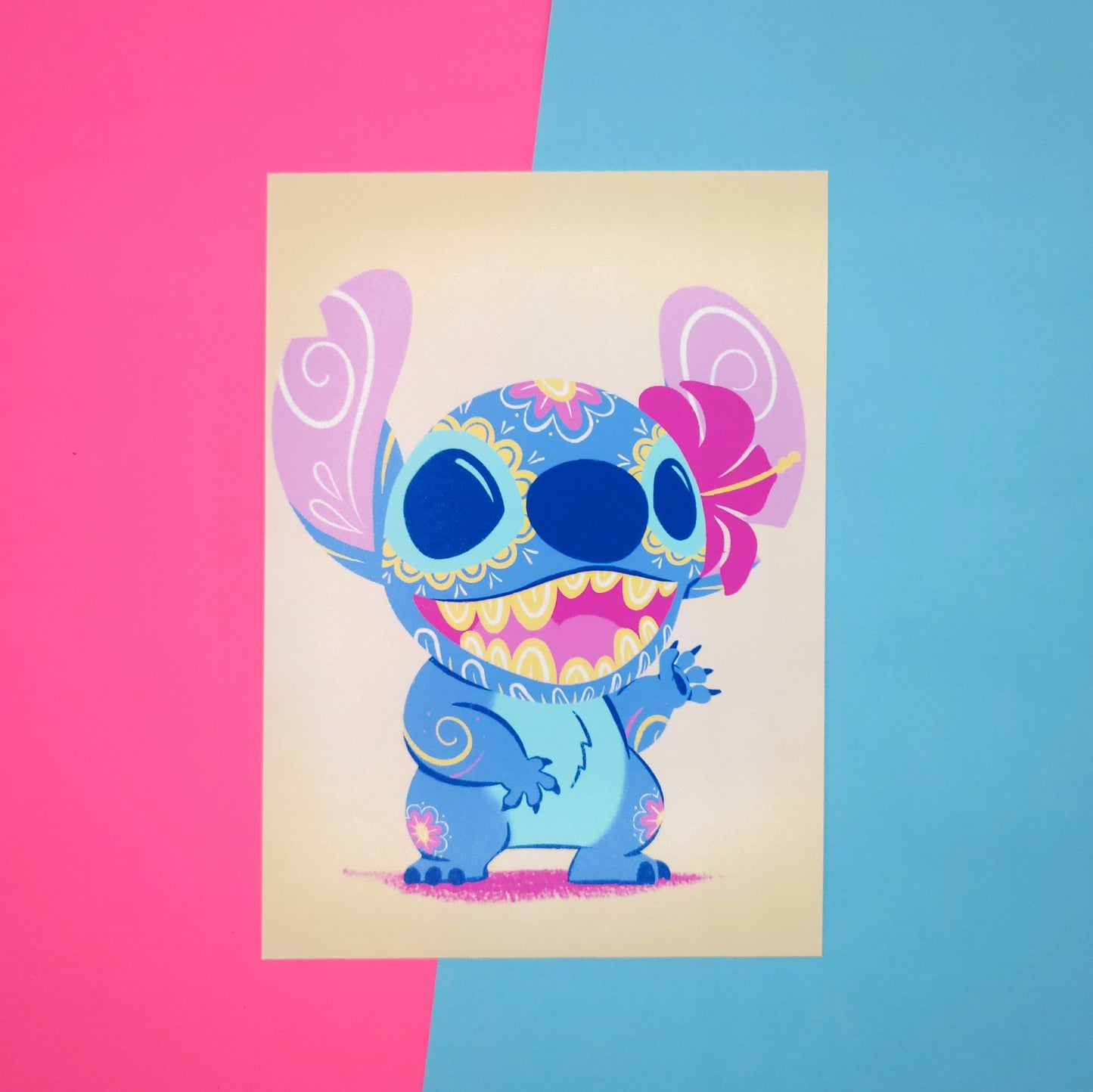 stitch - lilo and stitch sugar skull inspired illustration print