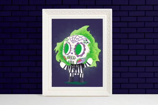 beetlejuice Sugar Skull Day of the Dead mashup gift illustration