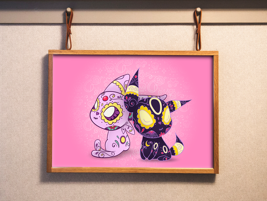 Espeon and Umbreon - Pokemon | Sugar Skull Day of the Dead Mashup Art Print