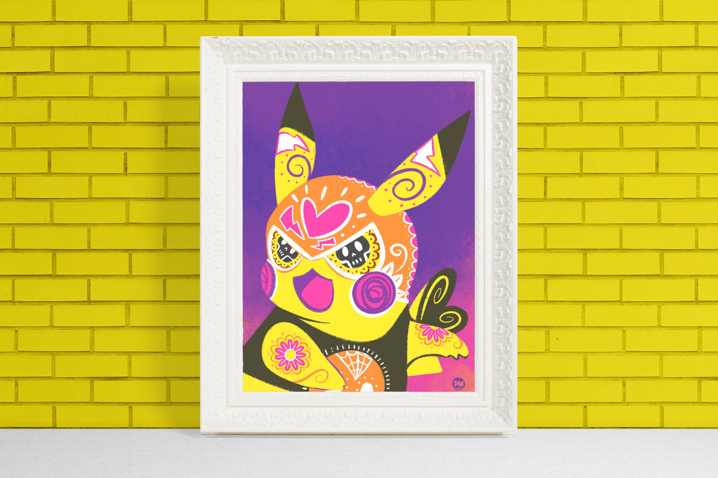 Pikachu Libre - Pokémon Sugar Skull Day of the Dead Mashup Art Print