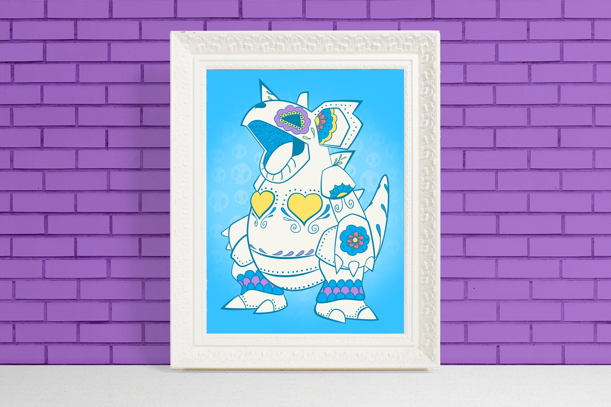 Unique Nidoqueen Gift for Pokemon Fan sugar skull illustration art print on blue background