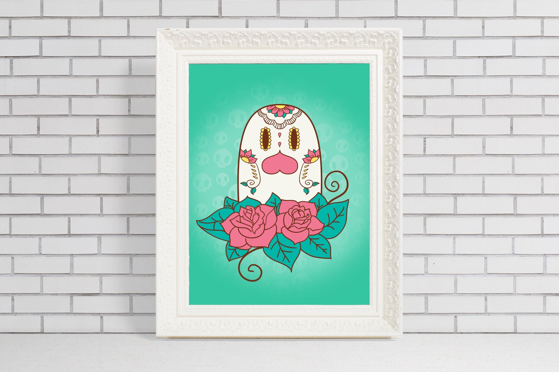 unique gift for pokemon fans diglett sugar skull illustration art print on green background